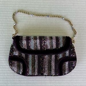 Liz Claiborne Purple and Black Sequined Clutch